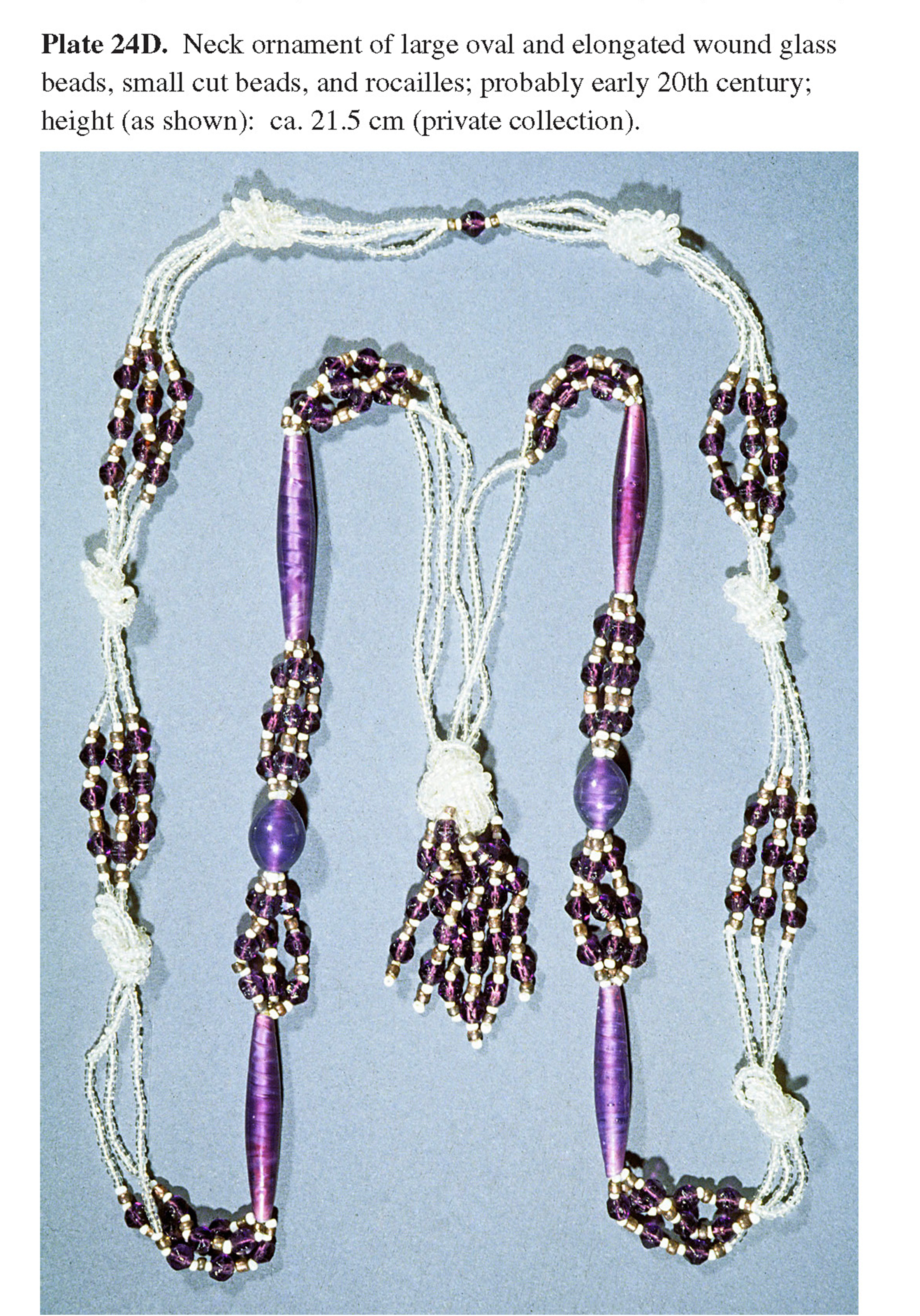 Plate 24D Neck ornament of large oval and elongated wound glass beads, small cut beads, and rocailles; probably early 20th century; height (as shown): ca. 21.5 cm (private collection).