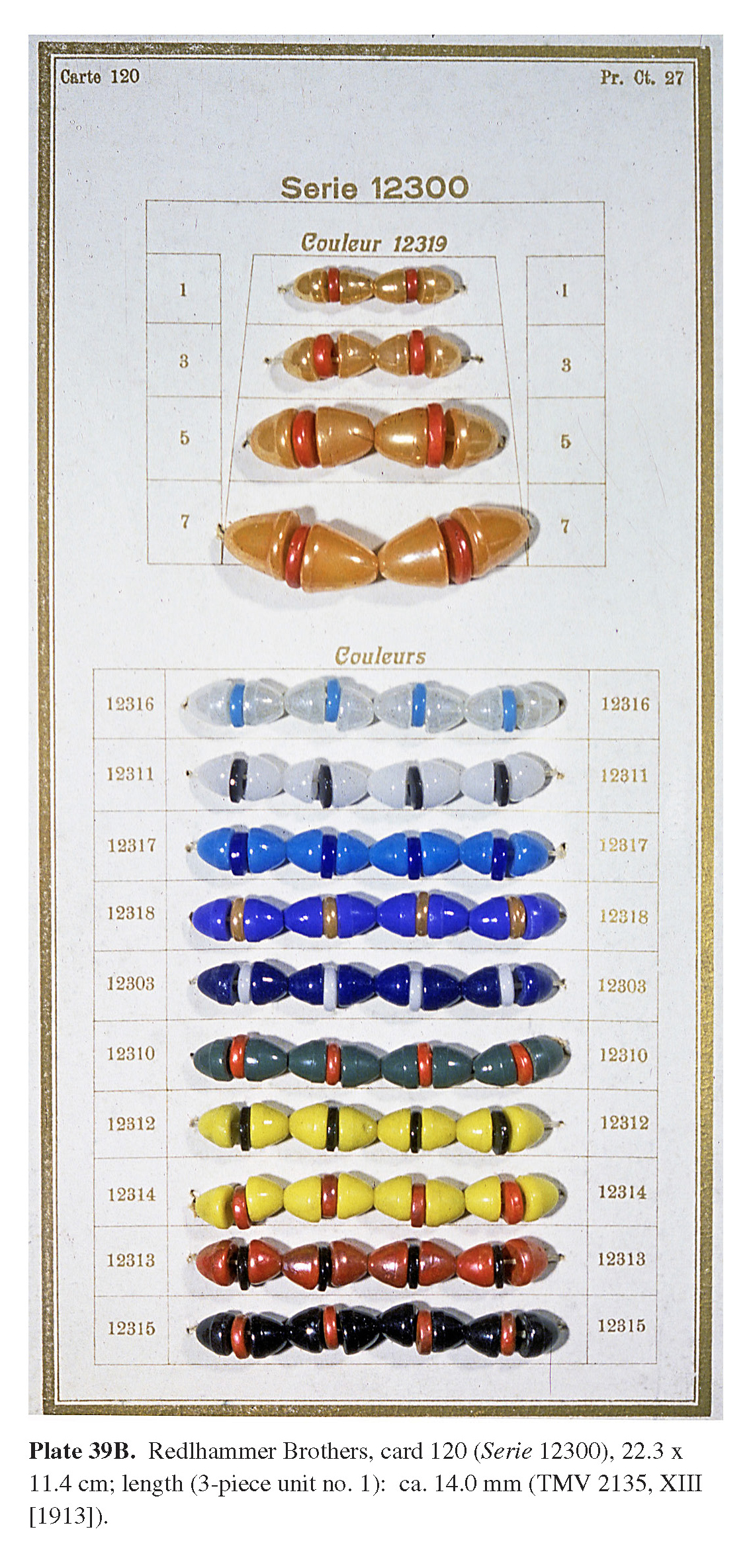 Plate 39B. Redlhammer Brothers, card 120 (Serie 12300), 22.3 x 11.4 cm; length (3-piece unit no. 1): ca. 14.0 mm (TMV 2135, XIII [1913]).