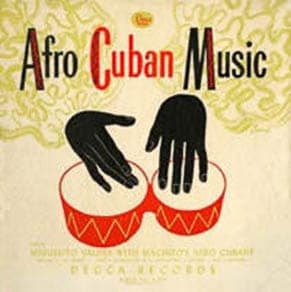 An album cover titled 'Afro Cuban Music' with an illustration of hands playing conga drums. The design is minimalist with a focus on the musical theme.