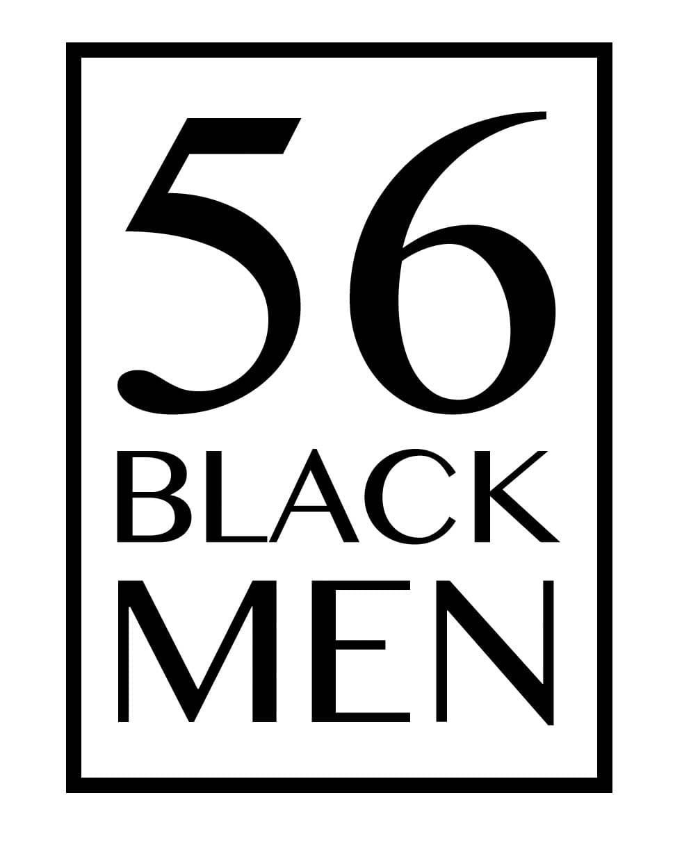 A black and white logo featuring a silhouette of a man with the text '56 Black Men' written alongside.