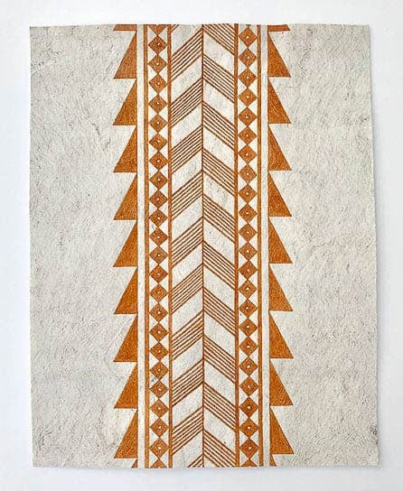 Dark orange vertical herringbone pattern edged with small squares, which are then edged with scalene right triangles