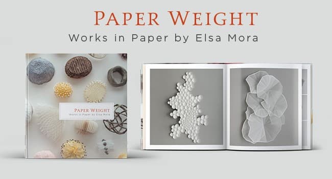 The book cover shows an array of delicate sculpted objects in natural shapes and forms, like sea shells and dried florals. Each page in the book shows a single sculpted paper weight.