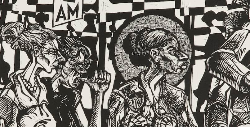 A crop of a lithograph of Rosa Parks