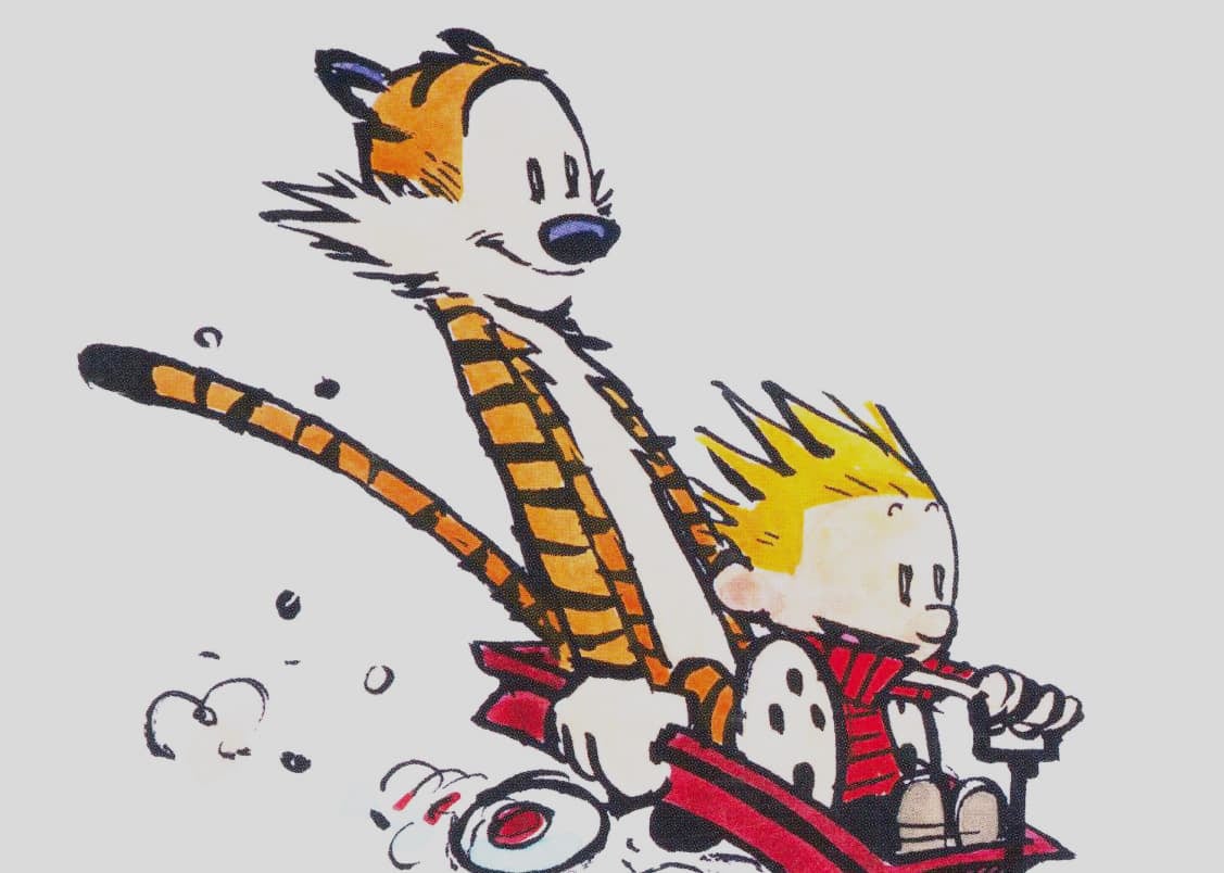 Calvin and Hobbes in a cart