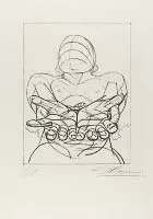 A figure study with a person leaning back with open hands stretched toward the viewer