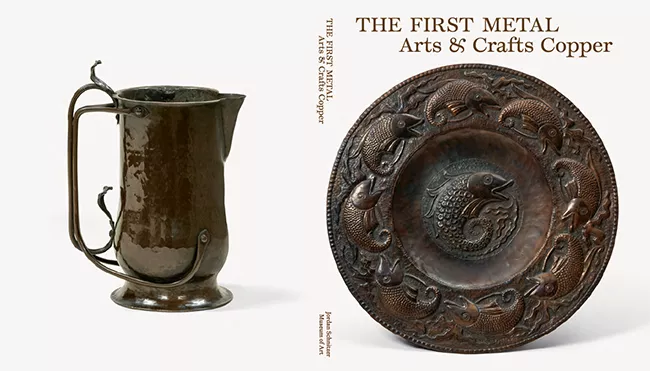 Book cover for The First Metal exhibition catalogue featuring a copper plate and vessel