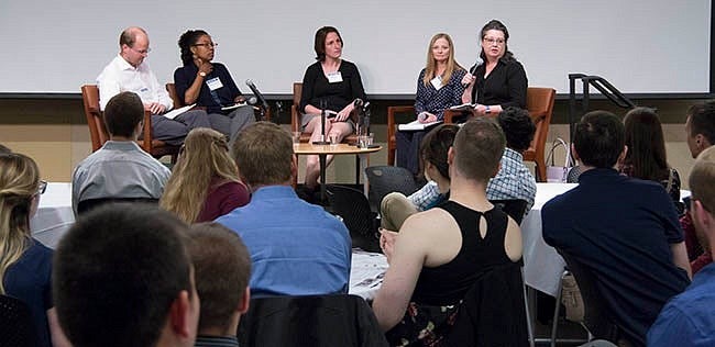 The senior leaders panel included Jan Kleinert from ESI, Takiya Ahmed Foskey from Dow, Isabelle Ferain from GLOBALFOUNDRIES, Laura Stratton from Polymer Chemistry Innovations, and Deb Koehn from Thermo Fisher Scientific.