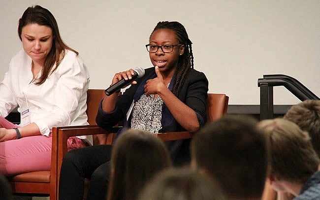 Darlene Reid of Analytical Answers, responds to a question during the alumni panel.