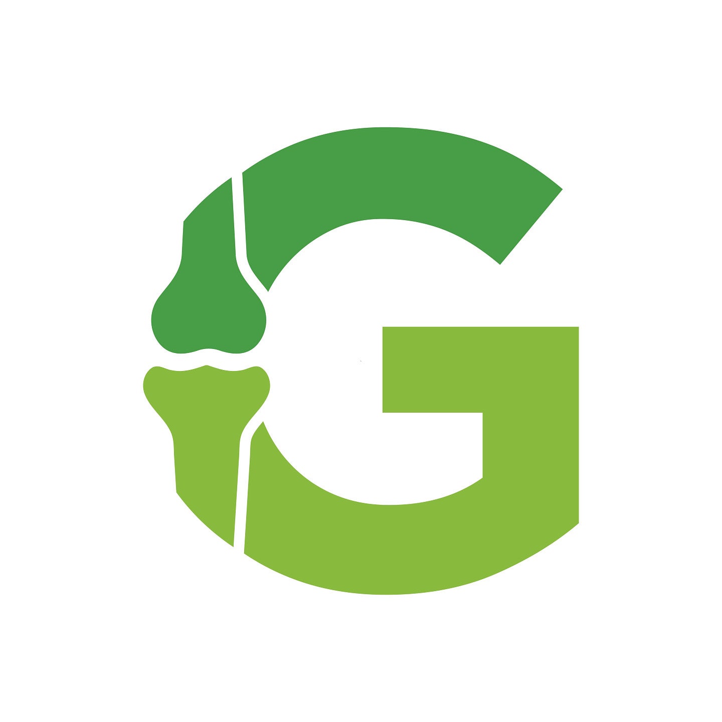 green letter G with a bone cut out