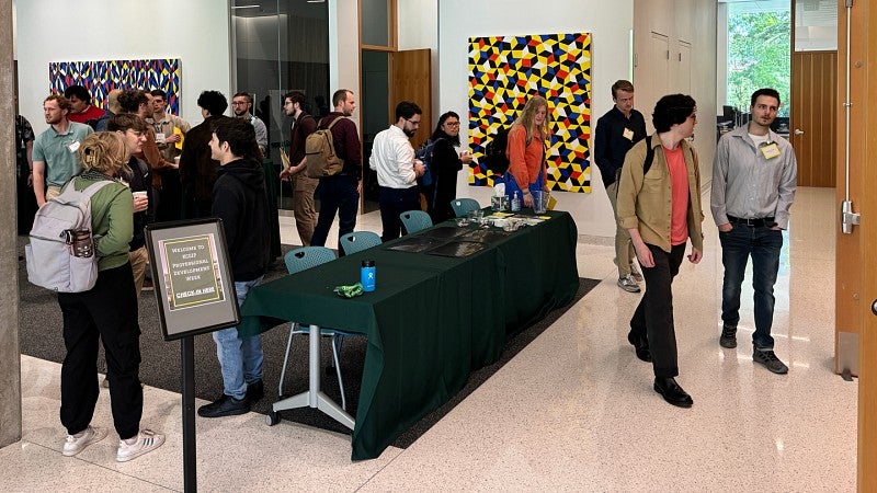 Informal gathering of people in lobby