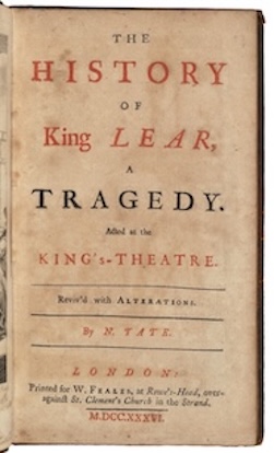 Title page of Nahum Tate's adaptation of King Lear, 1736