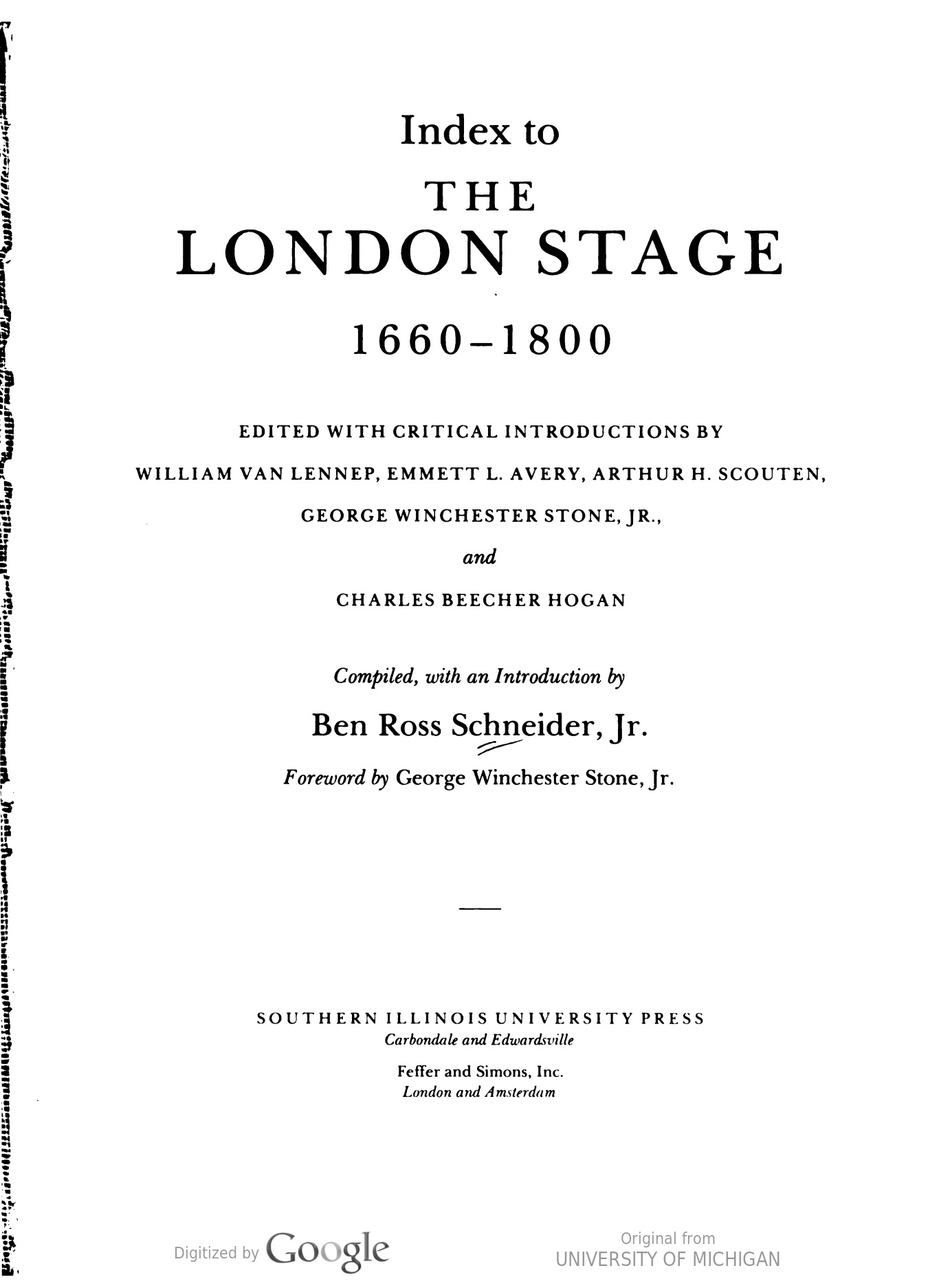 title page of The London Stage reference books