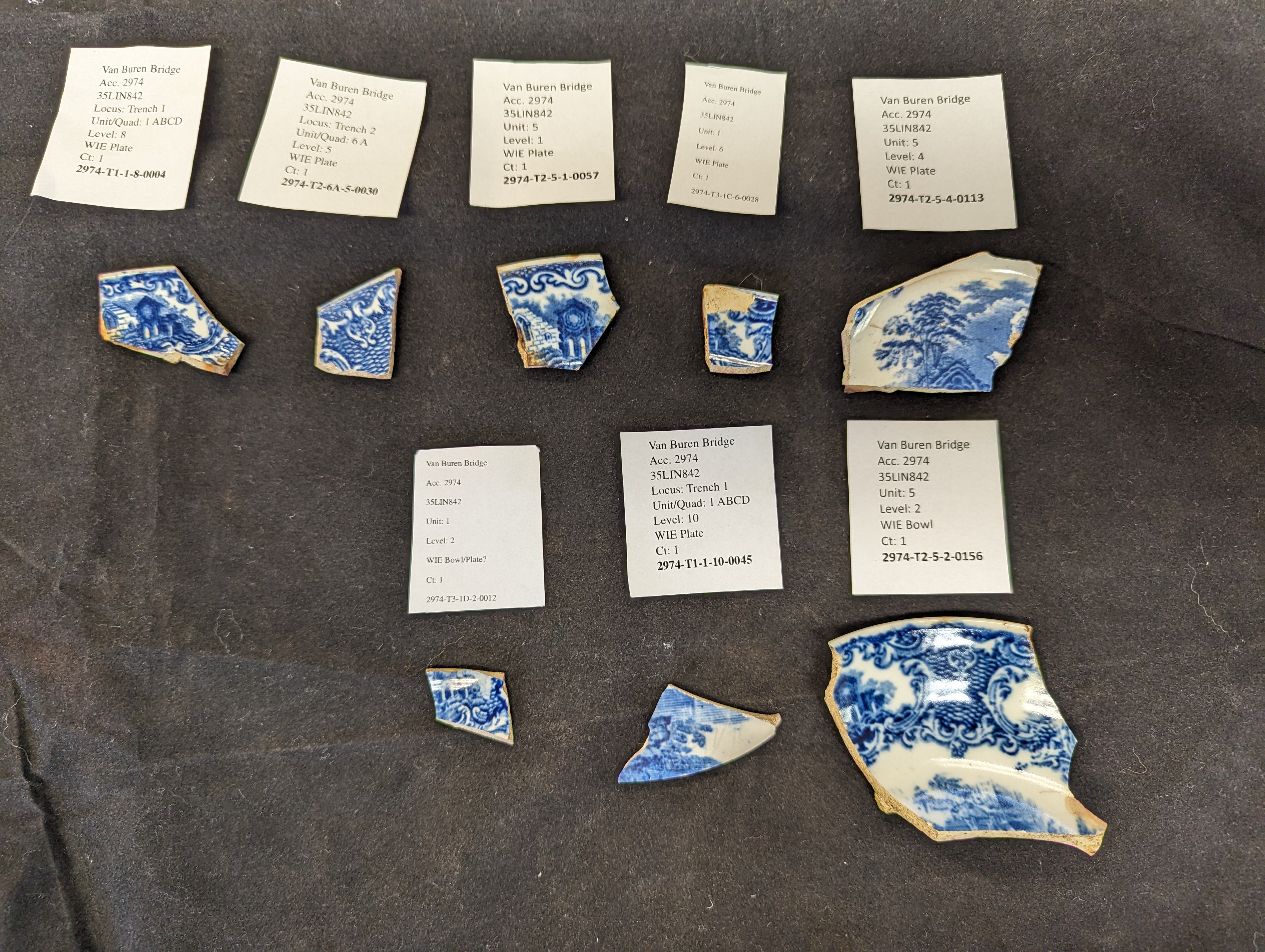 Ceramic fragments with blue transfer-print designs