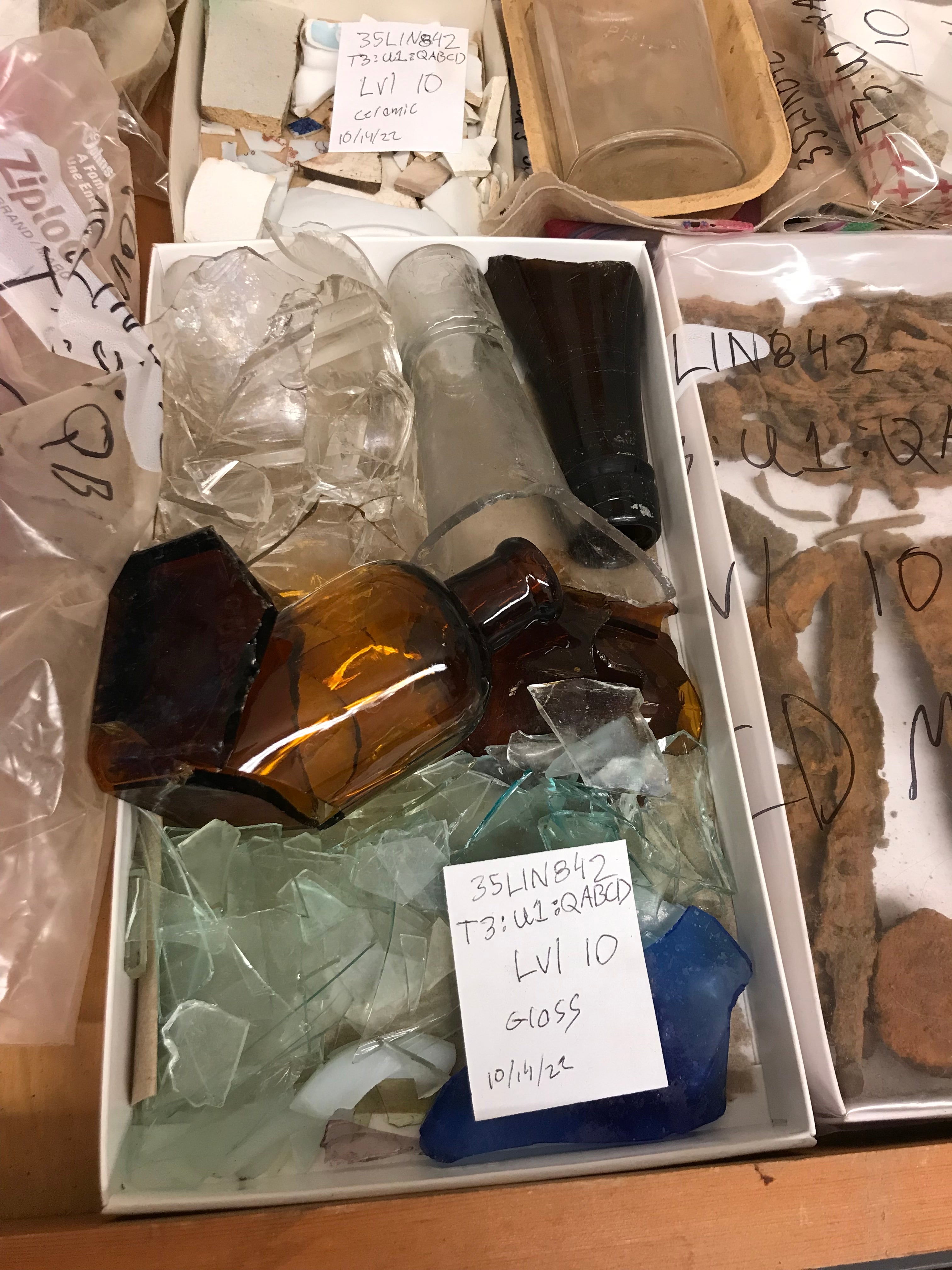 Boxes full of cleaned glass