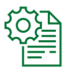 Green icon with gear and paper