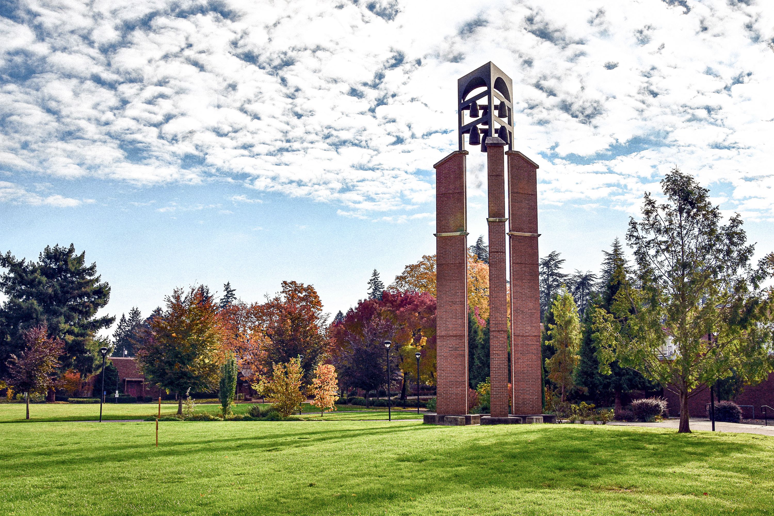 A photo of the bell tower on the UO Portland campus