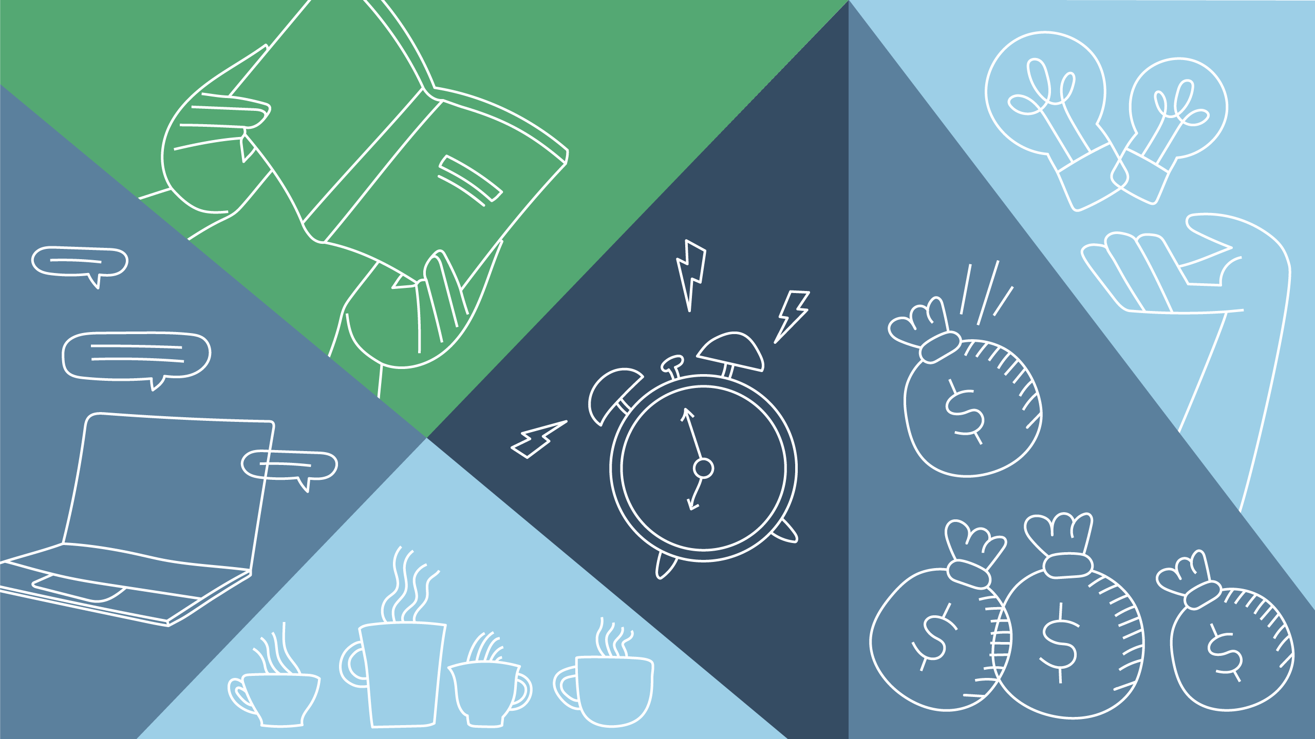 An additional illustration of a hand holding two lightbulbs on a light blue background.