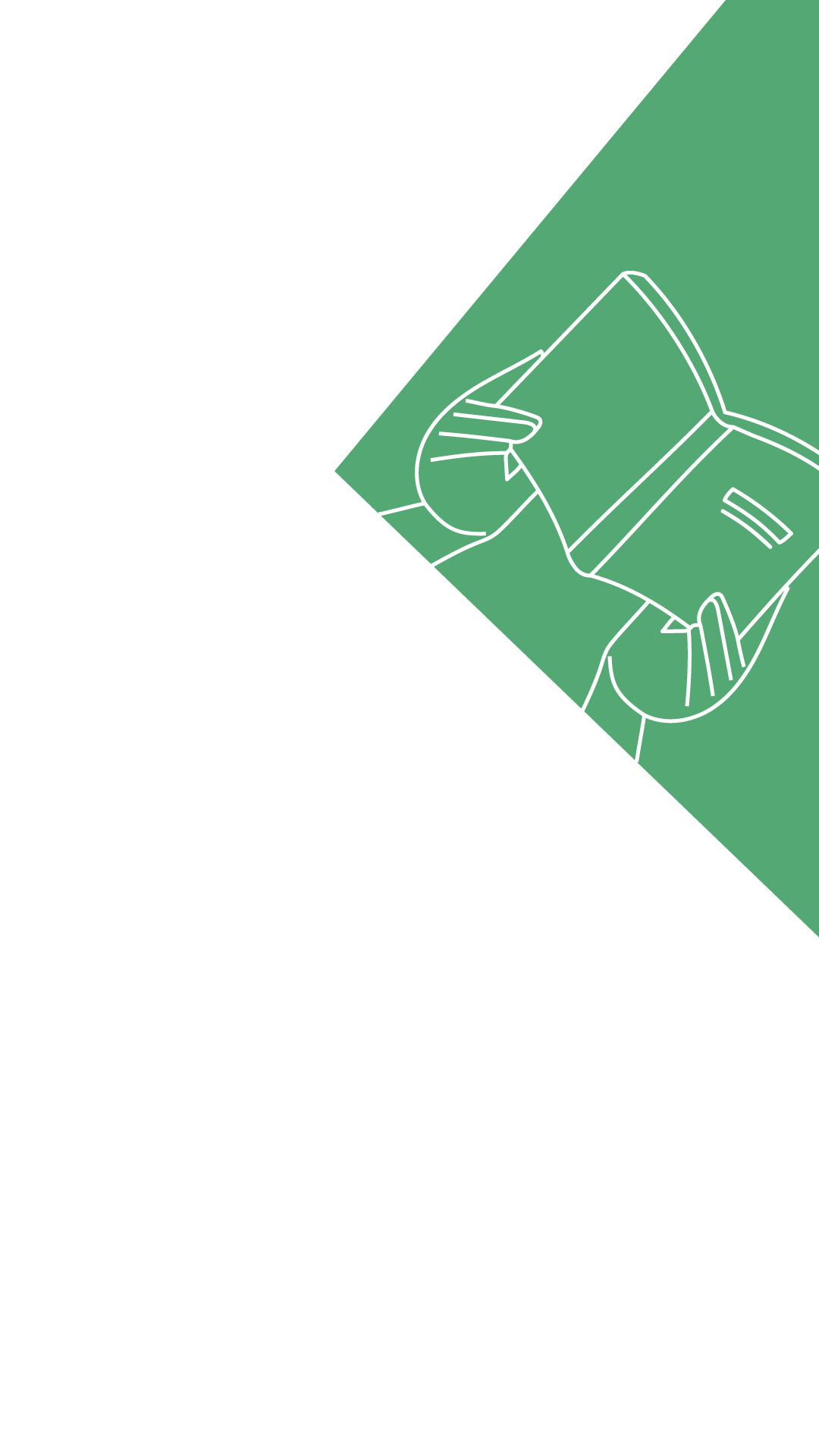 An illustration of two hands holing an open book on a green background.