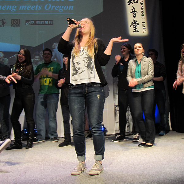 student singing