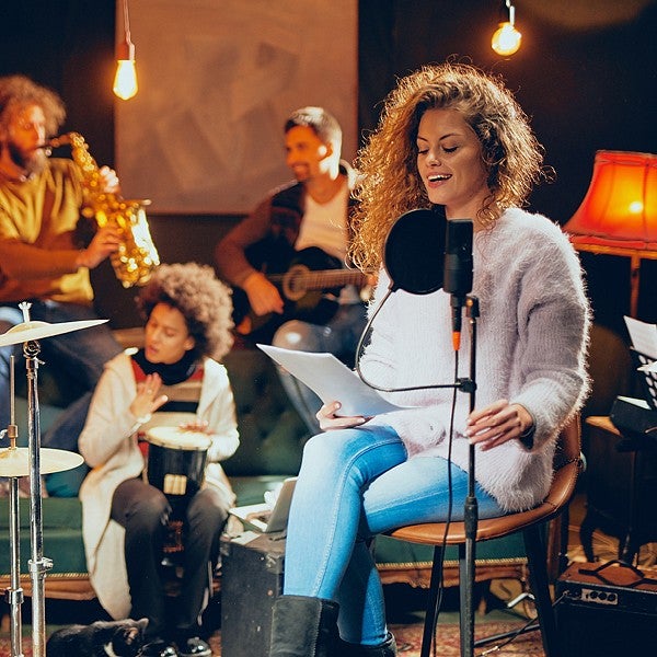 woman in recording studio