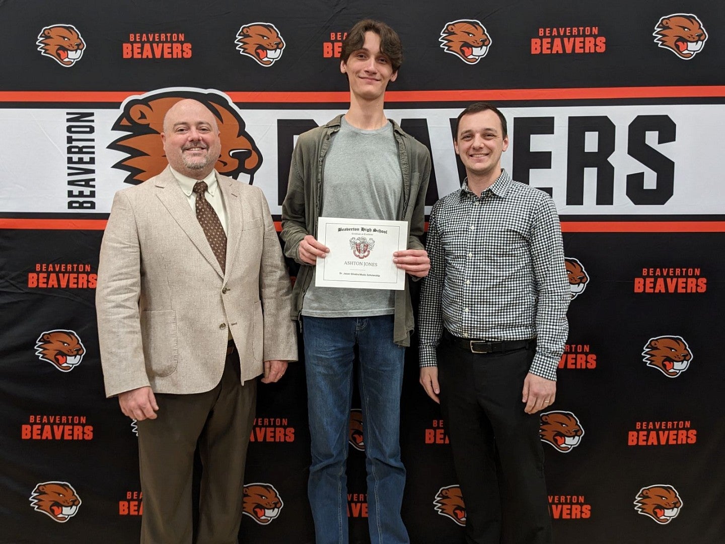 Silveira poses with inaugural scholarship recipient, Ashton Jones