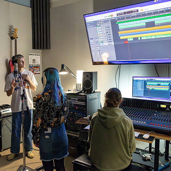 Audio production students in class