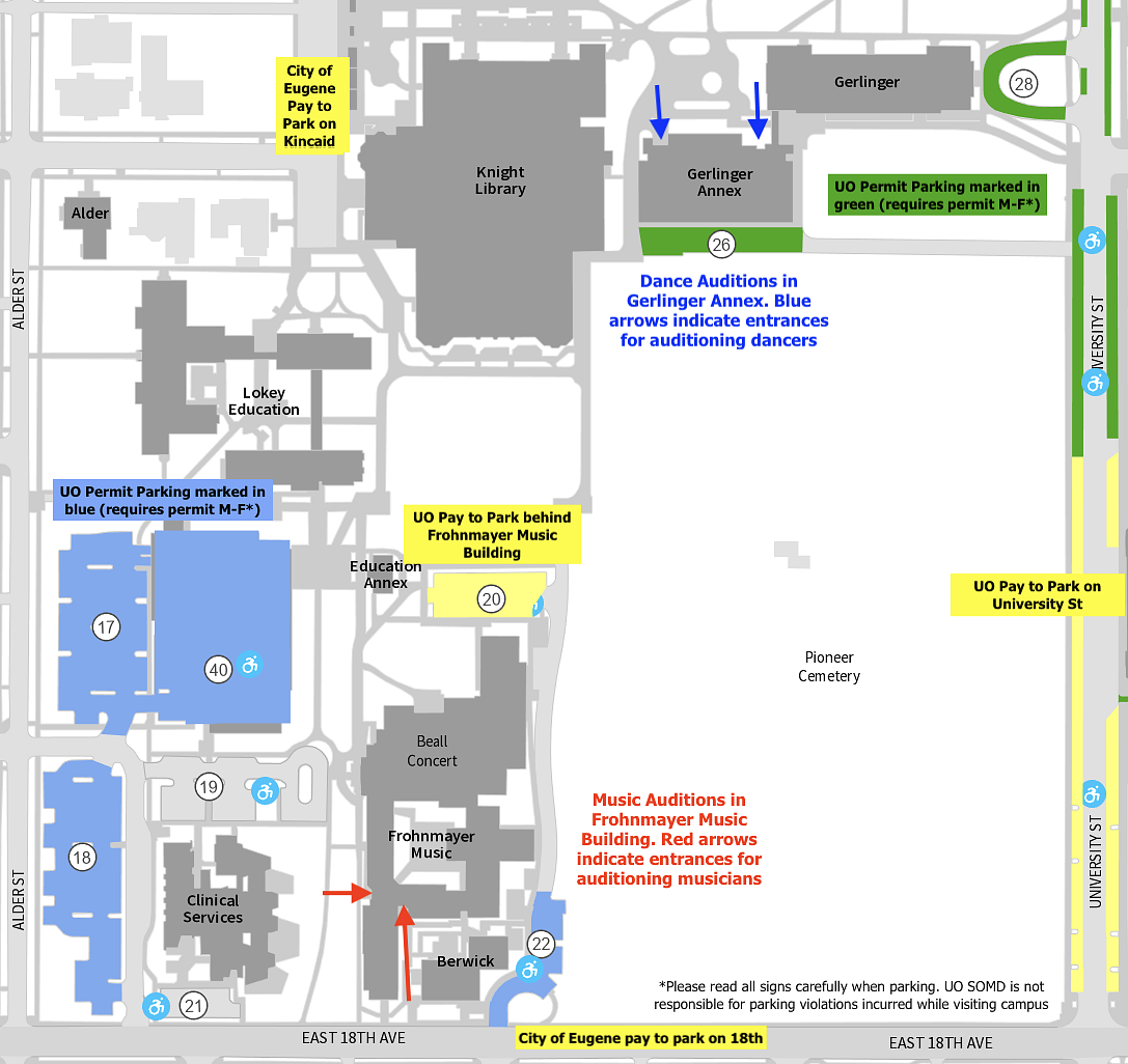 Parking Map of Frohnmayer Music Building