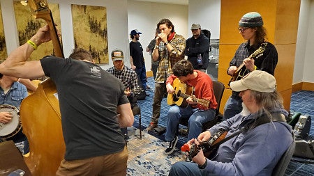 Roots Ensemble playing music in hotel