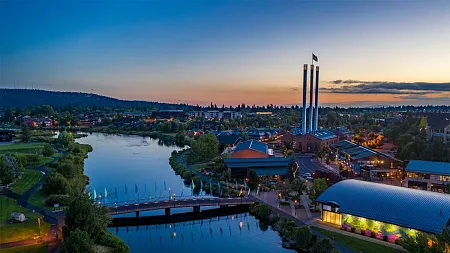 a city sky at dusk