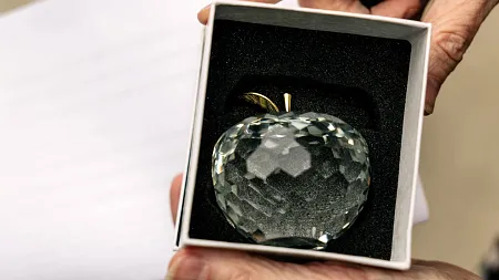 a crystal apple award