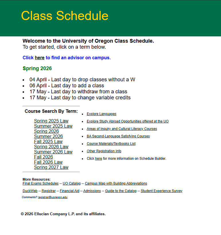 Class Schedule Webpage