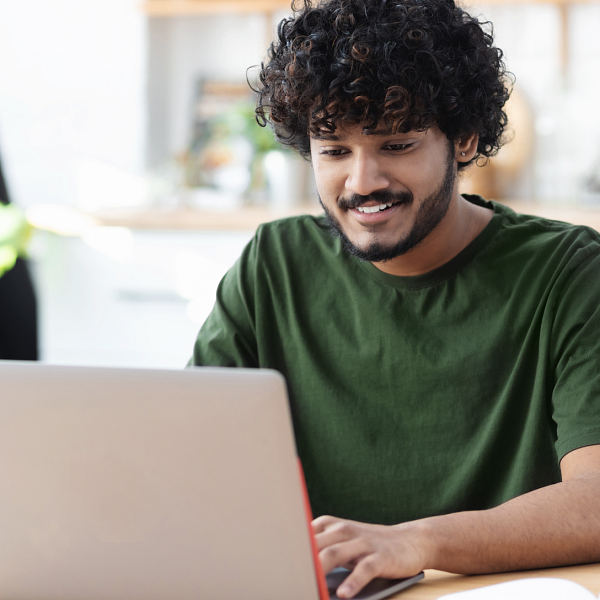 student working on laptop