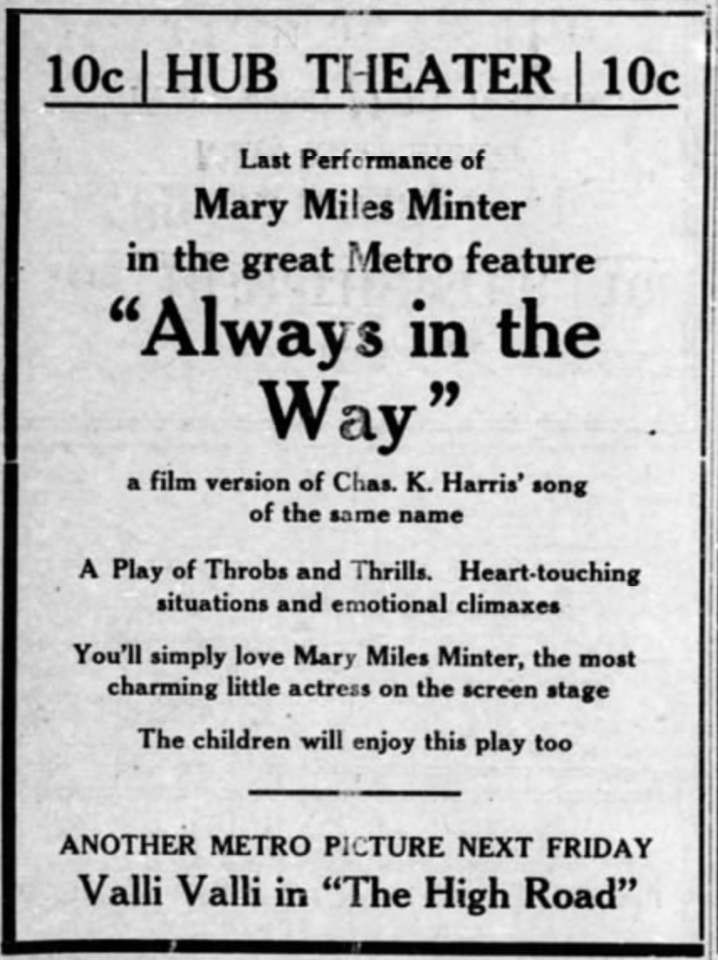 Newspaper Article about promoting the performances and motion pictures that will be happening at the Hub Theater