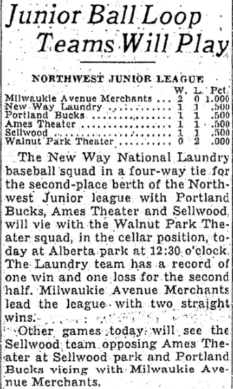 An article from the Oregonian mentioning the theater's Junior League baseball team