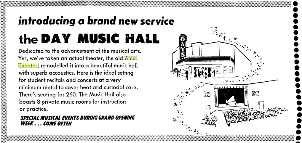 An ad from the Oregonian in 1966 announcing the opening of the Day Theater in the old Ames building