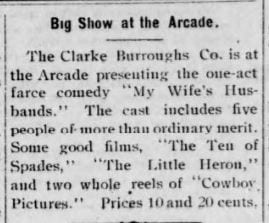Program at the Arcade Theatre, 1910