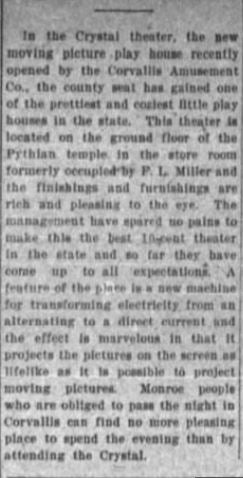 Crystal theater open 1911