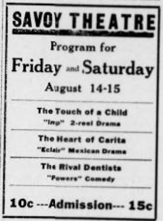 Weekly program for Friday and Saturday showings.