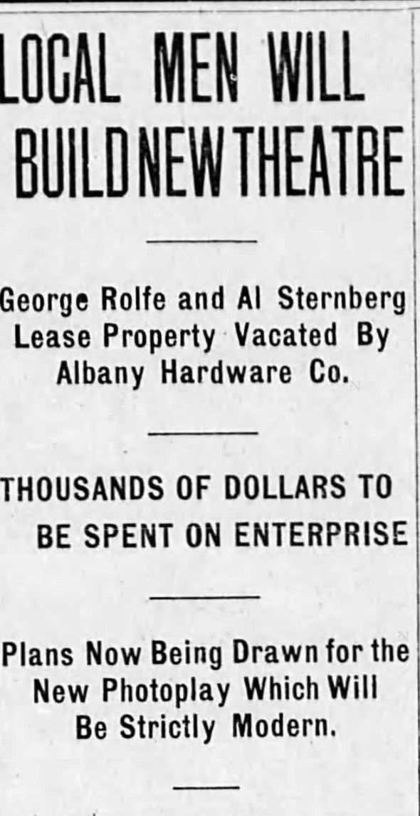 Rolfe Theatre news item, 1913