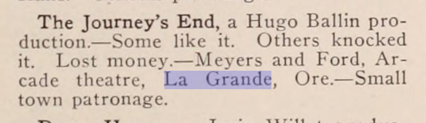 The Journey's End at the Arcade theater, 1922
