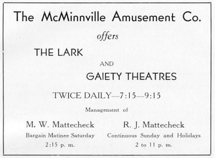 theater card for the Lark and Gaiety