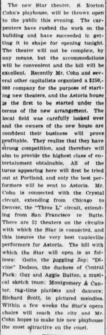 Newspaper article about theater opening 1904