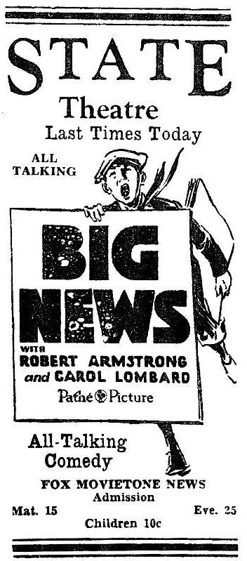 State theater ad, 1929