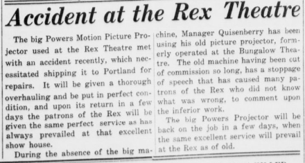 Accident with the projector at the Rex Theatre