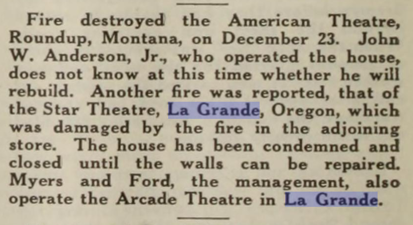 Fire at the Star theater, 1923
