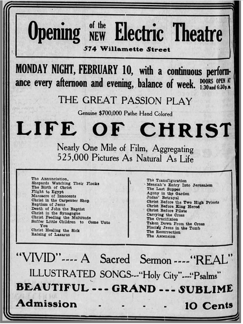Electric Theatre advertisement, 1908
