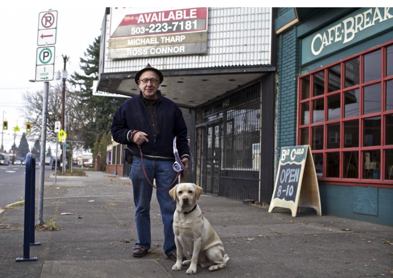 Nick Storie in front of The Bob White Theatre, Portland, Oregon, 2011. Image courtesy of Benjamin Brink/The Oregonian
