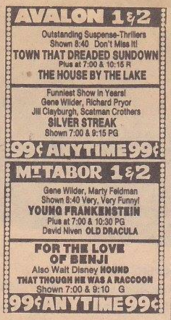 Double Feature Advertisement For Mt. Tabor and Avalon Theatres