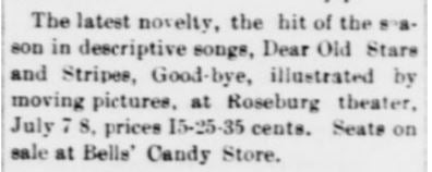 Roseburg Theater advertisement, 1905