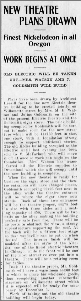 Announcement of the Nickelodian's construction